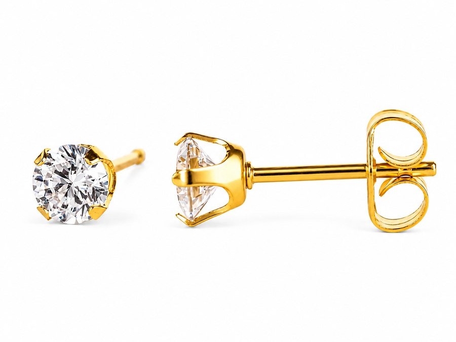 purepixxi 4mm Flawless Crystal Stud Earrings in 24K Pure Gold, her pair.